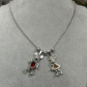 Vintage Disney 925 Sterling Silver Mickey & Minnie Mouse Charm Necklace Gemstone